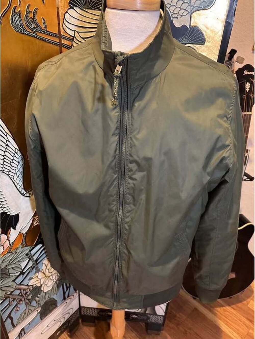 Olive Green Full-Zip Bomber Jacket Men's Large